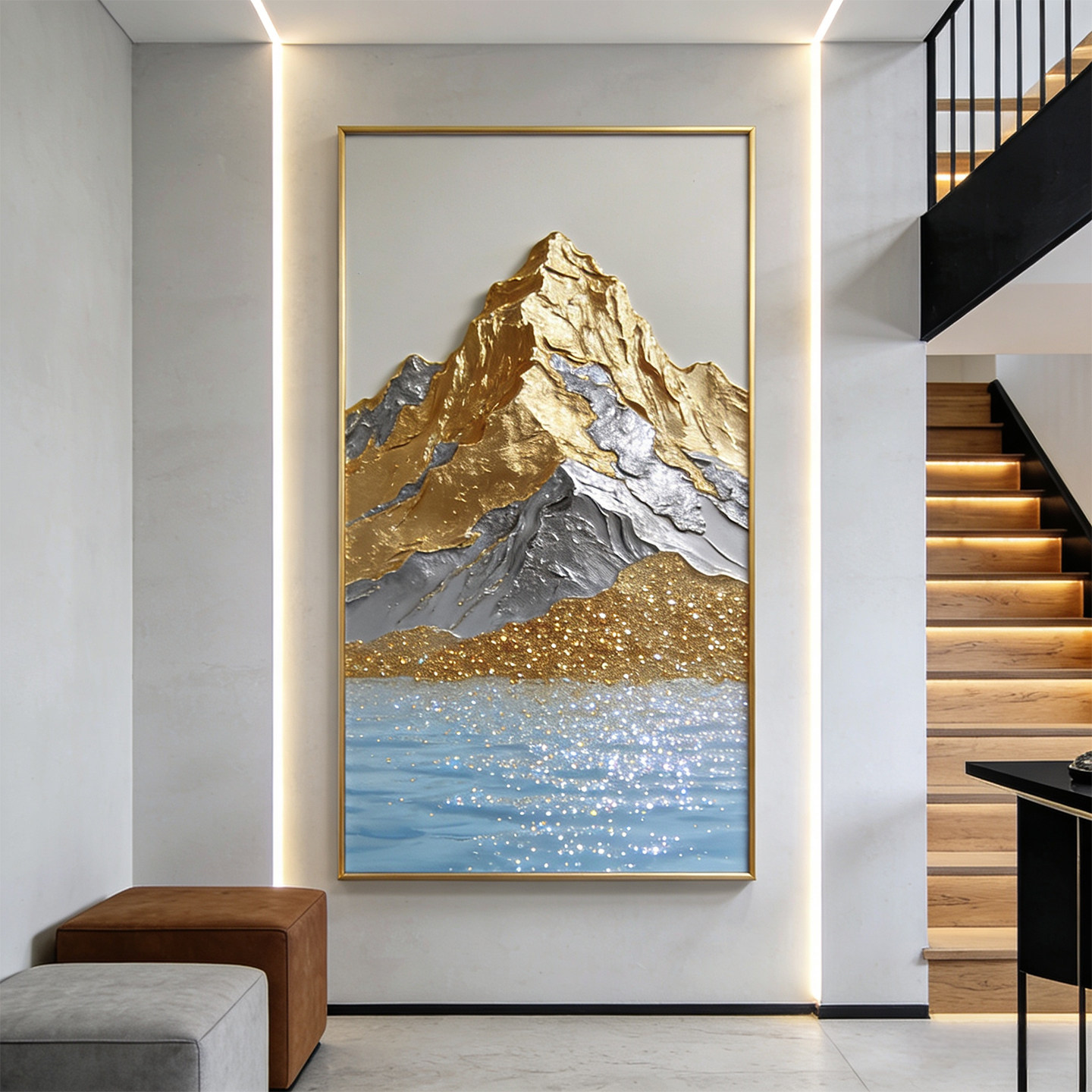 原创手绘油画大芬村新中式金山风景肌理装饰画客厅玄关现代简约