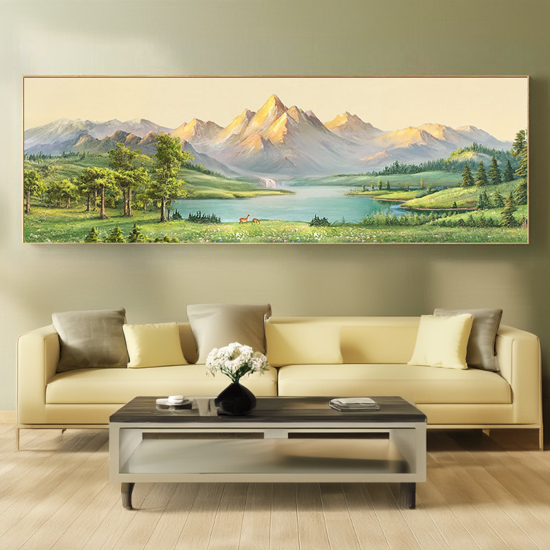 大芬村手绘油画日照金山聚宝盆客厅装饰画山水风景挂画沙发背景墙