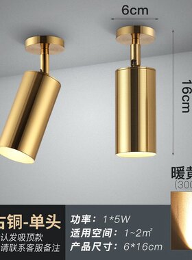 北欧轻奢黄铜金色射灯led灯客厅家用轨道明装吸顶免开孔小天花灯