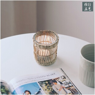 徐行草编杯套黄草编织手工镂空网眼桌面装饰摆件K
