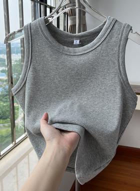 遮副乳背心女棉质外穿打底秋季灰色吊带内搭无袖t恤修身短款上衣
