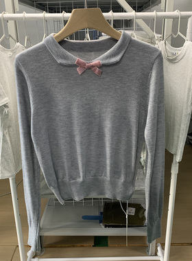 正肩短袖蝴蝶结polo衫T恤女2024娃娃领薄款针织别致独特小众上衣