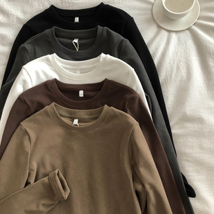 T恤女德绒双面磨毛圆领内搭纯色打底衫 加厚长袖 冬 新款 2023年春季