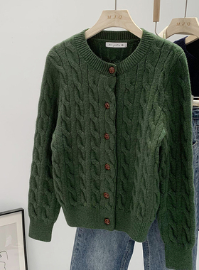 秋款女装2024年新款复古宽松大码麻花厚实毛衣韩系慵懒风重工外套