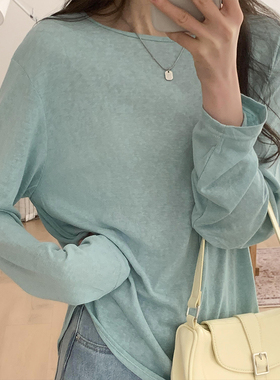 面膜T软糯2024年春夏季薄款纯色内搭打底衫长袖T恤女宽松防晒上衣