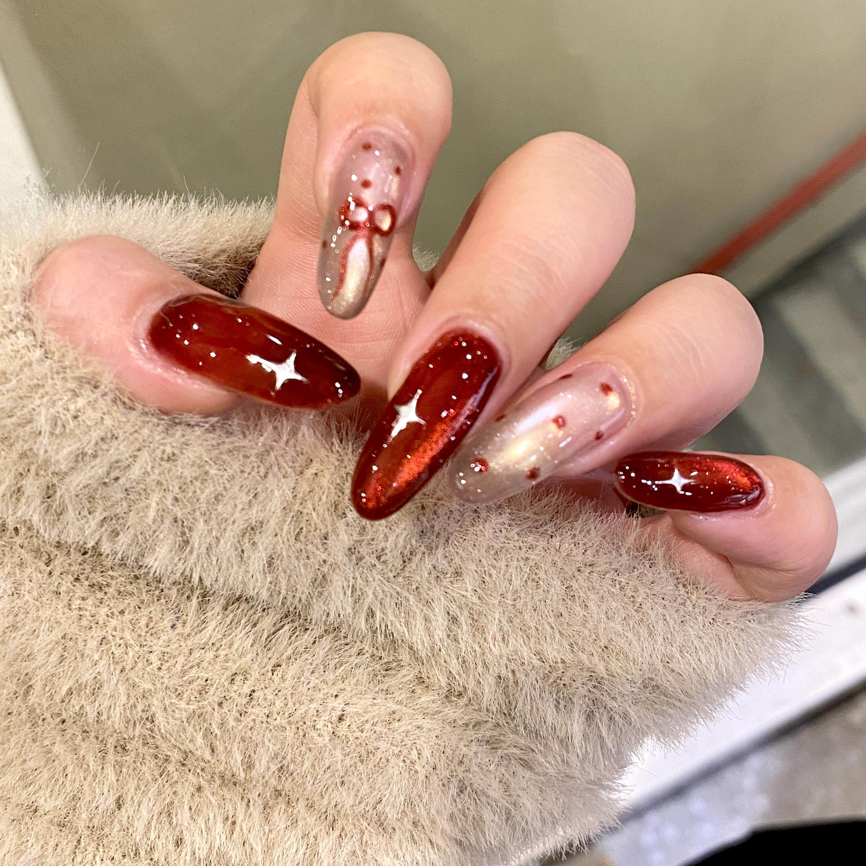 圣诞猫眼波点穿戴甲可拆