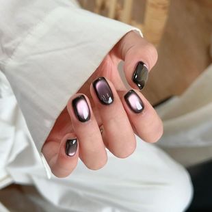 M320暗紫葡萄甜酷暗黑风美甲半手工可拆短款 酷酷紫色穿戴甲显白