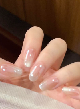 M226猫光海莉裸色极光猫眼短款气质日常百搭简约穿戴甲美甲贴爆闪