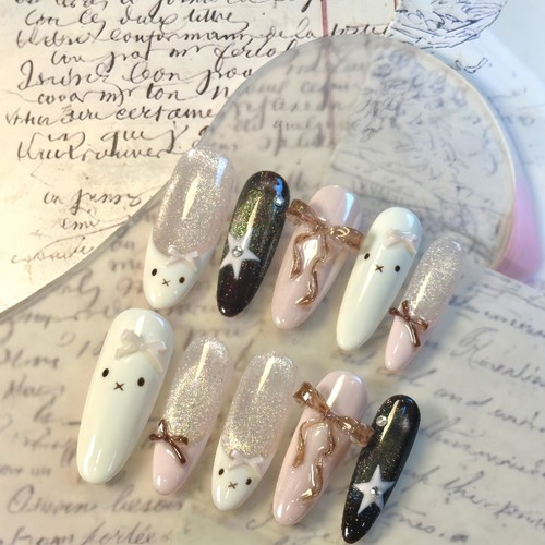 萌系小猫蝴蝶结可爱高级感穿戴甲