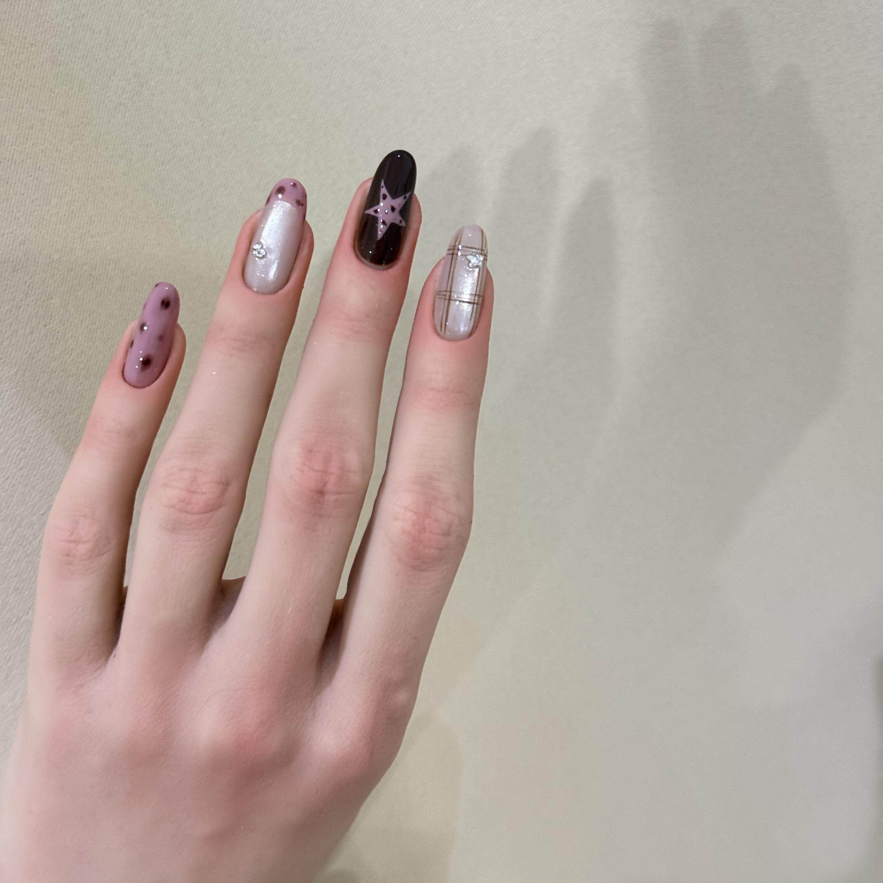 M369紫星格纹高级晕染豹纹美甲气质甜辣穿戴甲贴片可拆,彩妆/香水/美妆工具,穿戴甲/甲片,淘宝优惠券,粉丝福利购,淘宝优惠卷