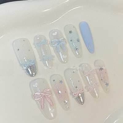 冷淡系多巴胺银边法式蝴蝶穿戴甲