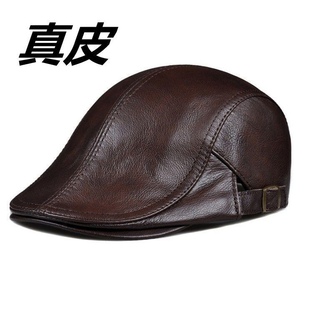 新款真皮帽子休闲中老年牛皮鸭舌帽时尚前进帽男女贝雷帽春秋冬