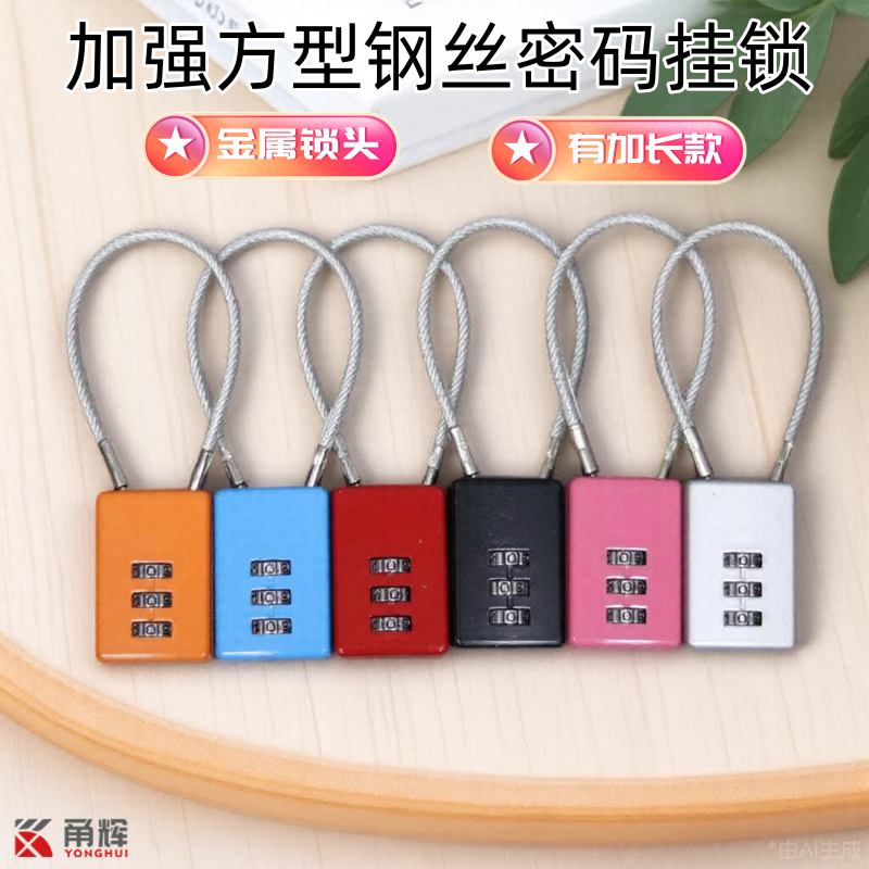 钢丝密码锁小型储物柜行李箱密码挂锁衣柜门锁车筐拉链防盗加长锁