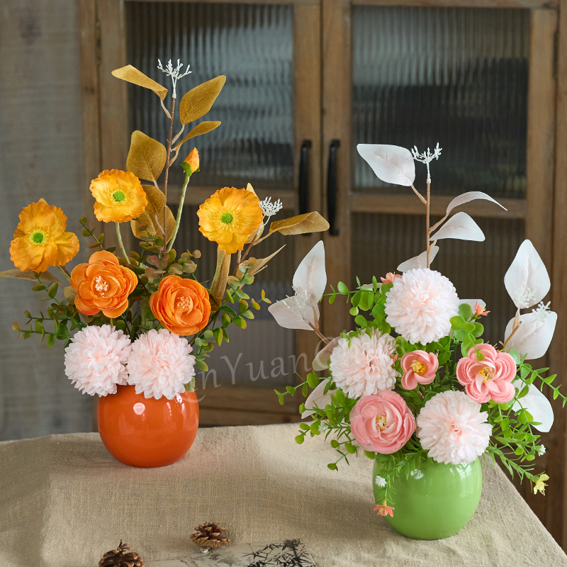 沁园春仿真花假花亮釉小盆花客厅装饰花摆件室内绣球露莲绢花盆栽