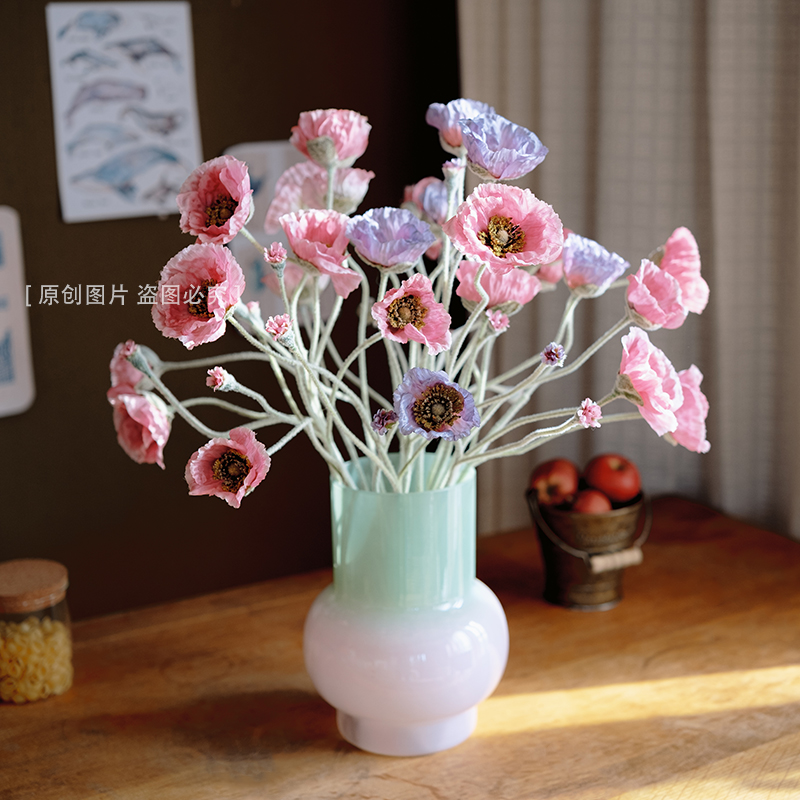 虞美人仿真花束装饰品客厅餐桌摆件假花拍照道具插花仿真花艺摆设
