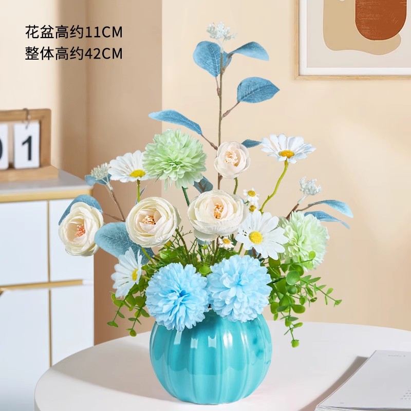 仿真玫瑰花花束菊花摆件客厅假花