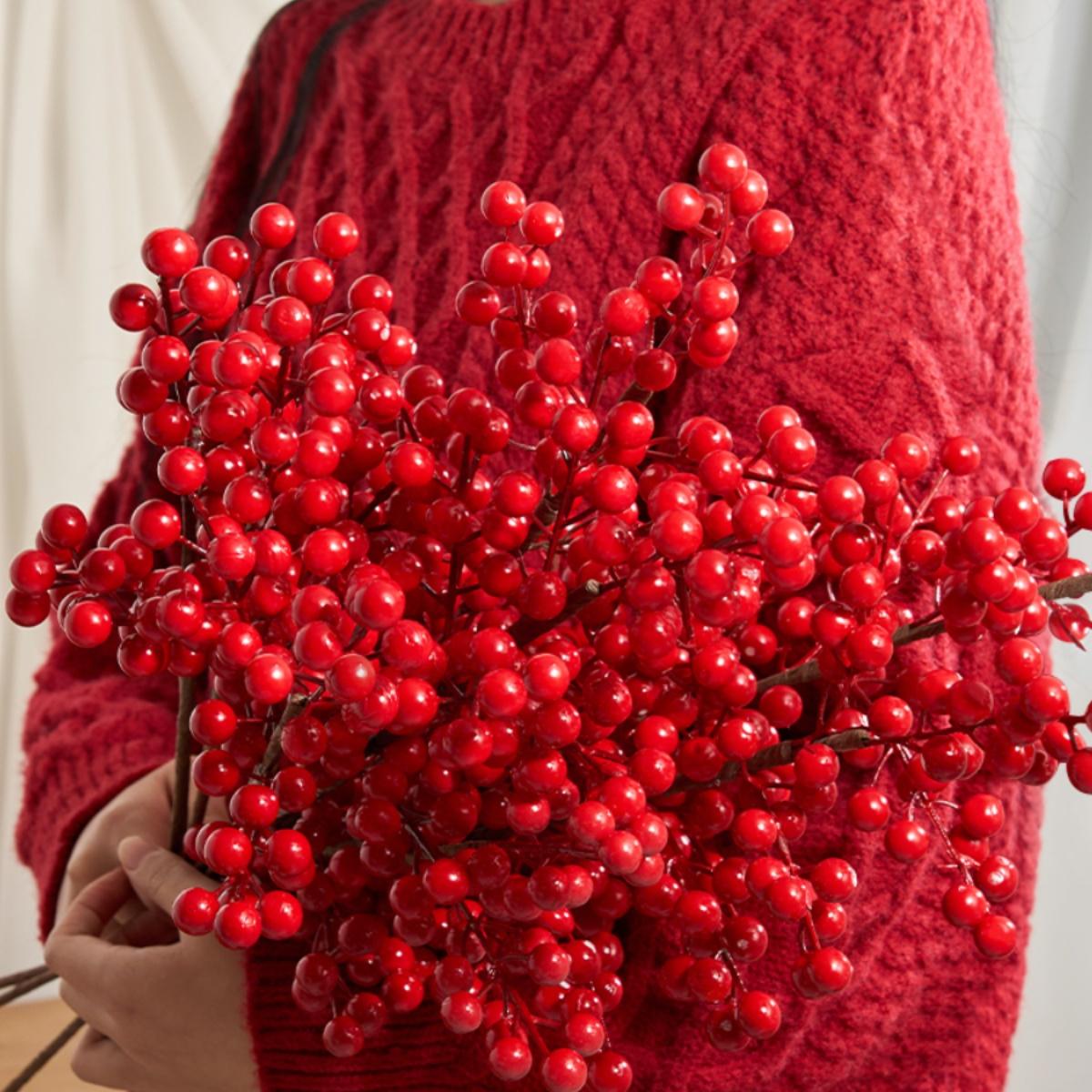 发财果仿真花假花摆设客厅插花红果子装饰品摆件冬青新年落地花束