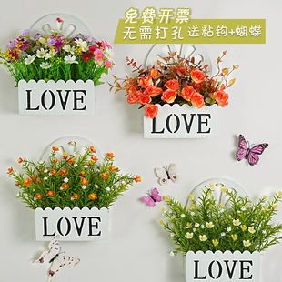 栅栏仿真花装饰品室内客厅餐厅墙上悬挂墙壁花篮假花植物花卉壁挂