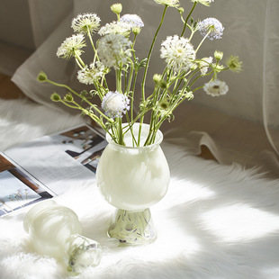 品插花摆件 沁园春简约高级感迷你中古花瓶奶油风高脚花瓶家居软装