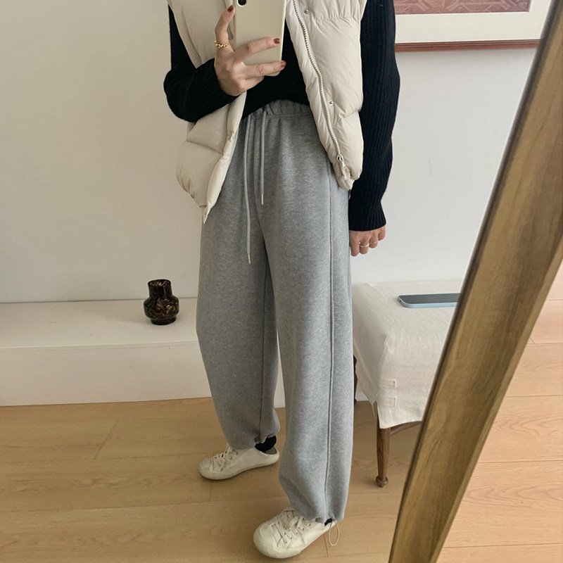 灰色加绒运动休闲卫裤女大码秋冬2025新款胖mm宽松显瘦直筒阔腿裤,女装/女士精品,大码裤装,淘宝优惠券,粉丝福利购,淘宝优惠卷