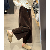 小个子灯芯绒休闲阔腿裤 胖妹妹宽松显瘦九分气球裤 女大码 秋冬新款