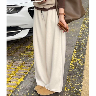 胖妹妹宽松显瘦软糯阔腿裤 秋冬2025新款 女大码 加绒毛呢休闲直筒裤