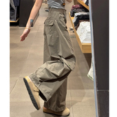 直筒工装 2025新款 裤 美式 女大码 秋季 胖妹妹mm宽松显瘦休闲阔腿裤 子