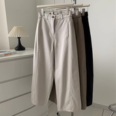 女大码 裤 春季 胖妹妹高腰宽松显瘦九分工装 新款 垂感直筒休闲阔腿裤