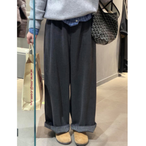 毛呢休闲阔腿裤女大码秋冬2025新款胖妹妹mm宽松显瘦卷边直筒裤子
