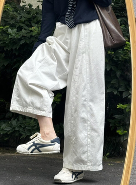 日系休闲阔腿裤女大码春夏2026新款胖妹妹宽松显瘦垂感九分气球裤