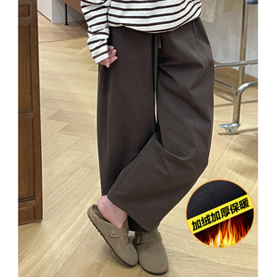 秋冬胖mm宽松显瘦小个子直筒阔腿奶奶裤 加绒加厚弯刀休闲裤 女大码