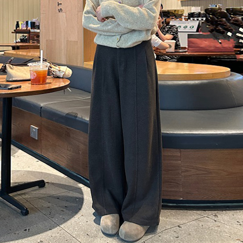 毛呢直筒休闲裤女大码秋冬