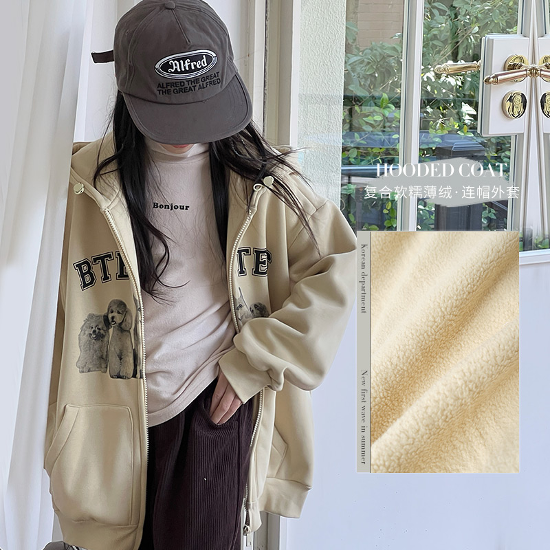 女童外套加绒加厚秋冬2024新款连帽卫衣开衫休闲运动风童装上衣潮