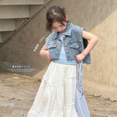 女童牛仔马甲新款 裁剪上衣女童牛仔马甲背心 儿童洋气叠穿时尚