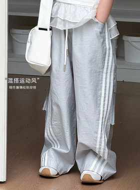 女童裤子夏薄款2025新款运动风条纹休闲裤中大童又酷又飒的裤子