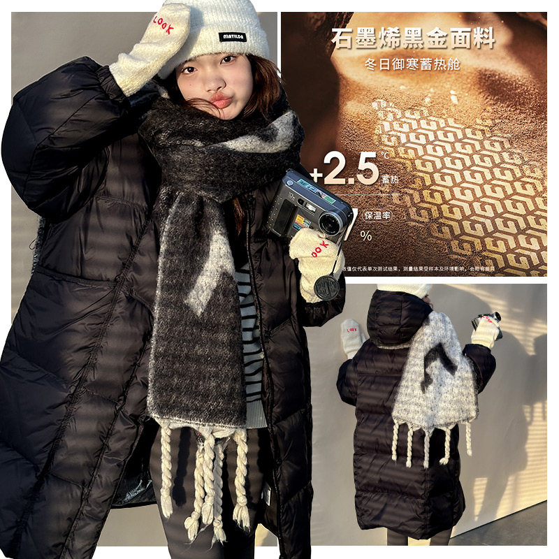 女童羽绒服杜邦三防冬季加厚2024新款儿童宽松中长款黑金保暖外套