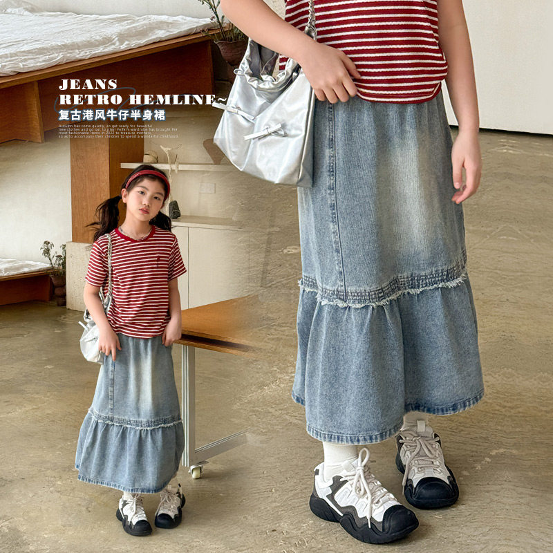 女童牛仔半身裙2025夏季新款儿童洋气拼接软牛仔百搭休闲童装裙子,童装/婴儿装/亲子装,半身裙,淘宝优惠券,粉丝福利购,淘宝优惠卷