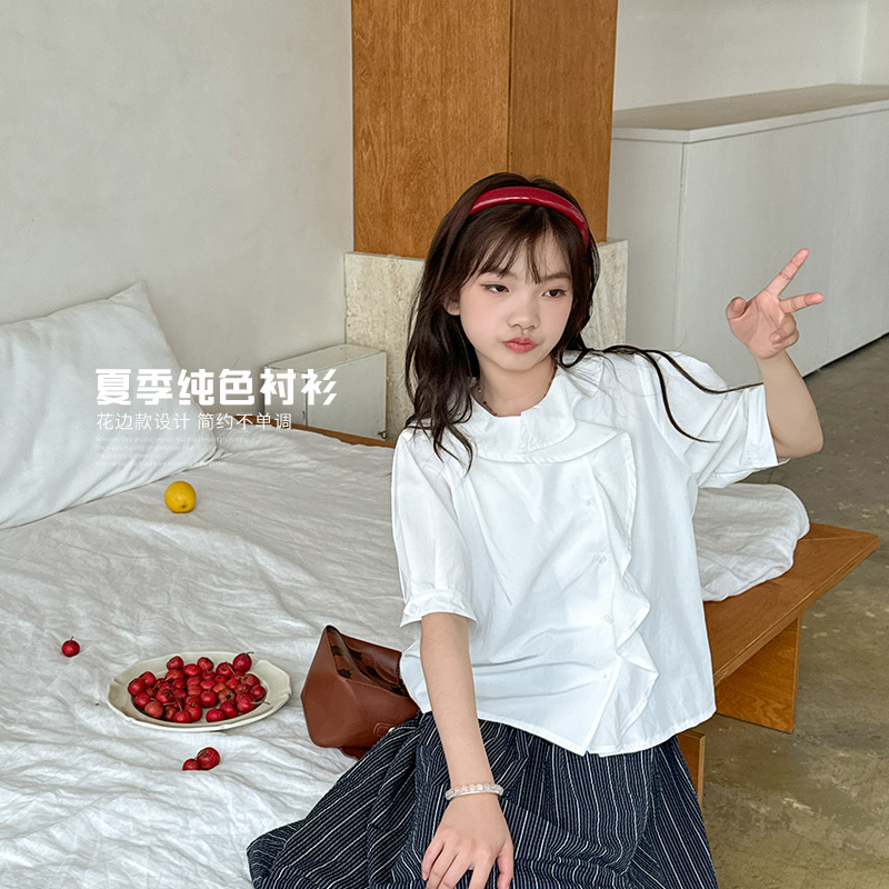 2.26直播专属女童白衬衫夏季2024新款儿童洋气花边宽松气质韩系