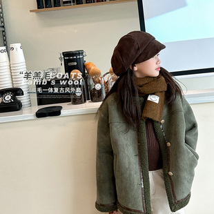 2023冬装新款复古风女童羊羔绒外套一体绒冬季毛毛外套麂皮绒面料