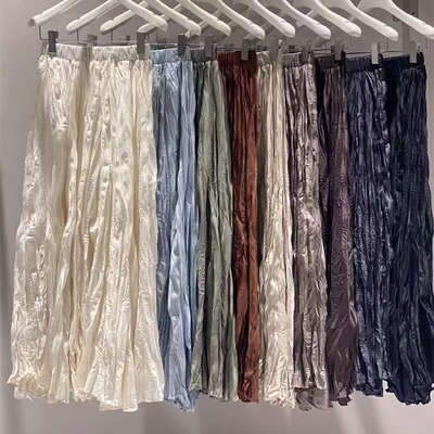 2025春季纯色扭折A字裙半身裙