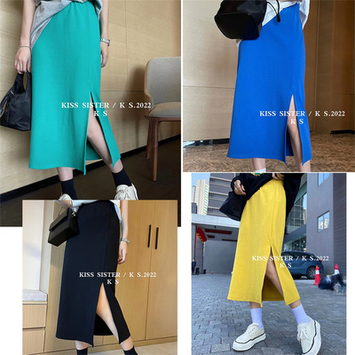 中长裙直筒裙韩版前开叉半身裙