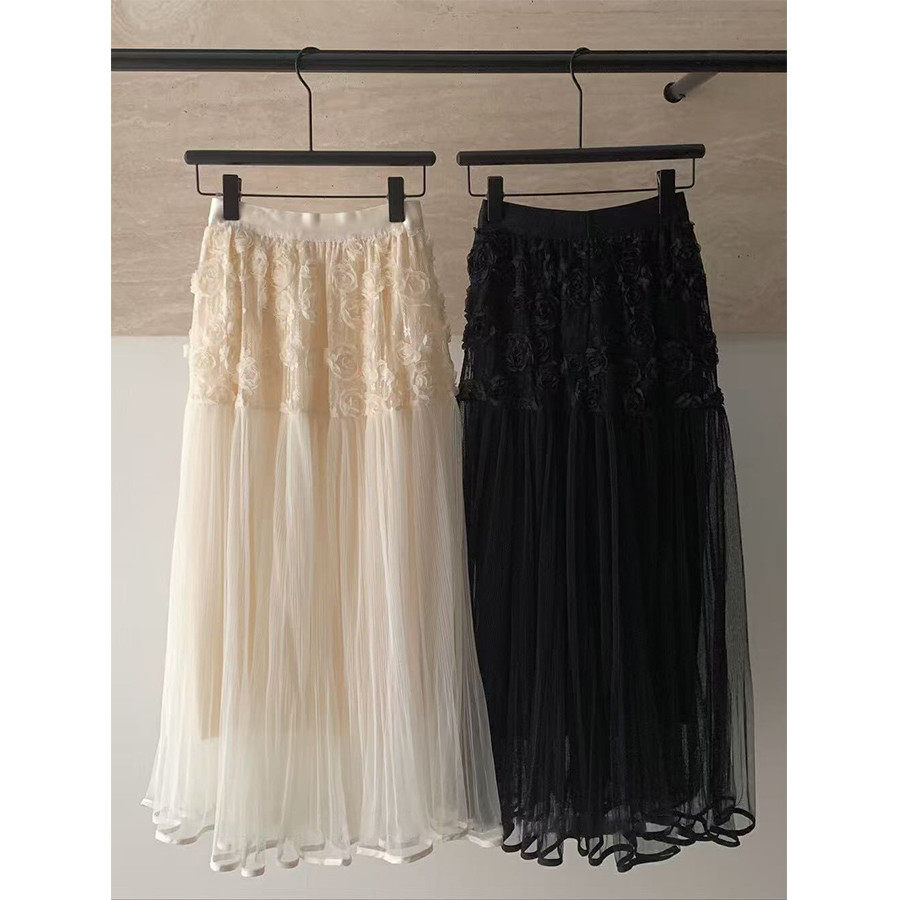 立体花朵百搭网纱法式半身裙小众