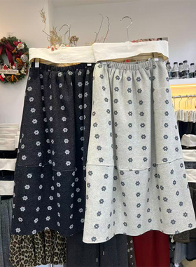 2025冬季黑色杏色花色拼接口袋A字裙潮流时尚显瘦中长裙欧货0127