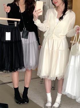 2026春季纯色纱花苞五分裙裙子女时尚显瘦百搭高腰宽松潮流韩162