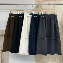 2025秋荷叶边毛呢A字裙松紧腰质感宽松欧货中长裙高腰百搭潮0017