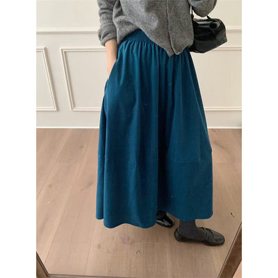 2025秋季彩色灯芯绒花苞裙中长裙时尚质感欧货裙子中长裙潮流912