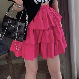 时尚 韩版 潮 荷叶边半身裙女松紧腰显瘦蛋糕裙a字短裙时尚 2024夏季