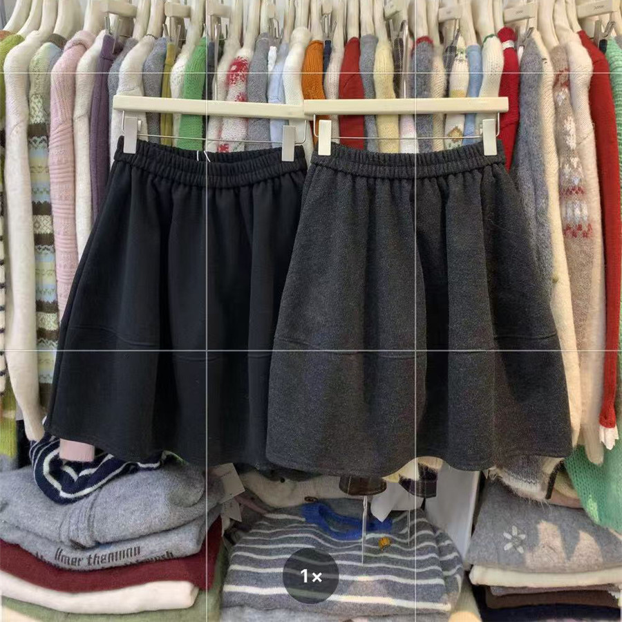 2025深灰色黑色五分毛呢A字裙