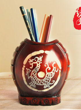 桃木雕刻青龙中式风学生装饰摆件