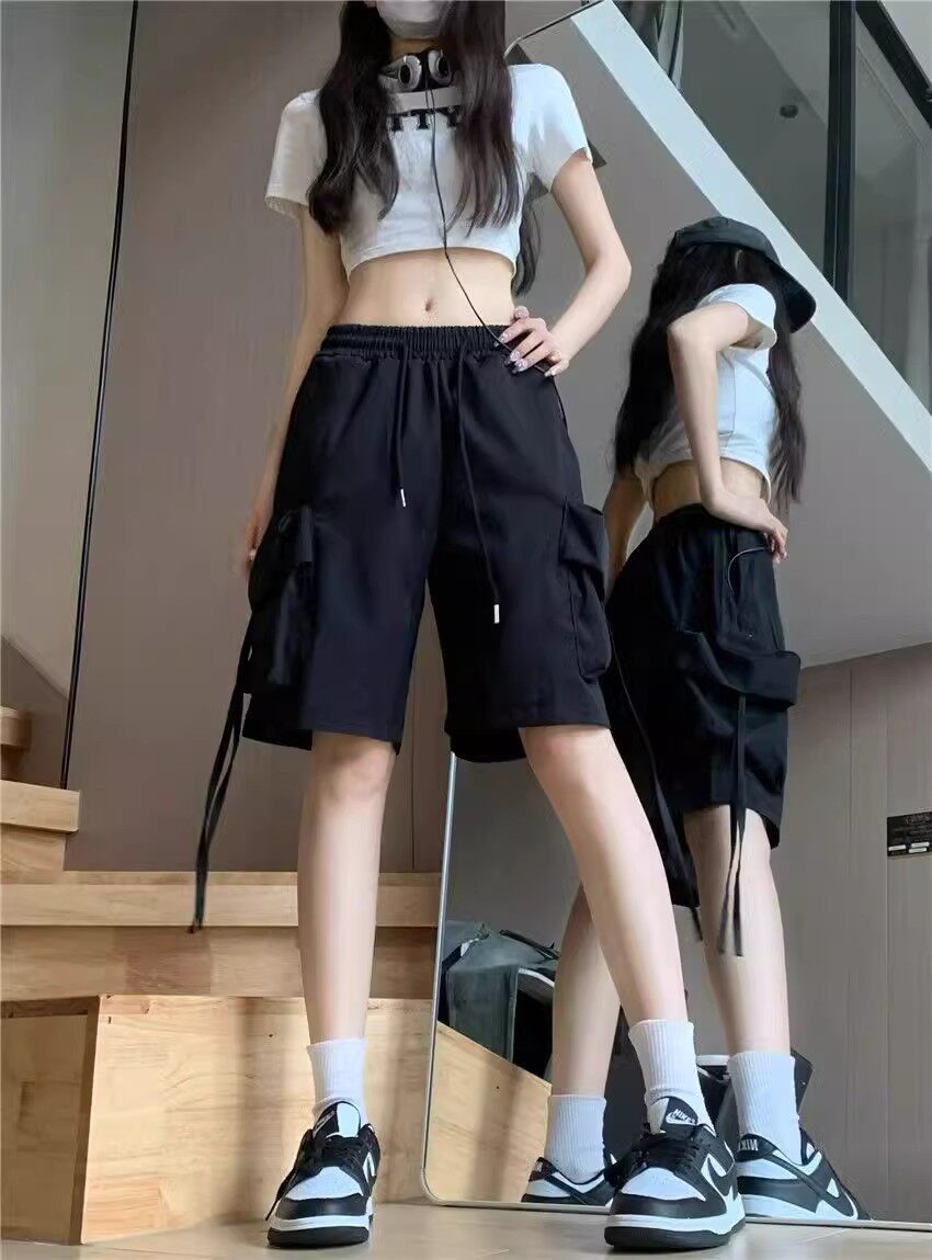 新款辣妹工装短裤子女夏季速干大口袋运动中裤宽松休闲五分裤子男